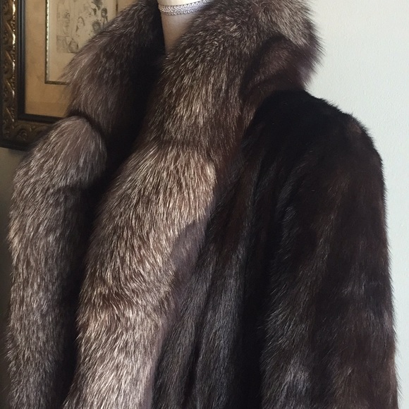 Reversible Mink Trench Coat with Crystal Fox Trim - Picture 1 of 8